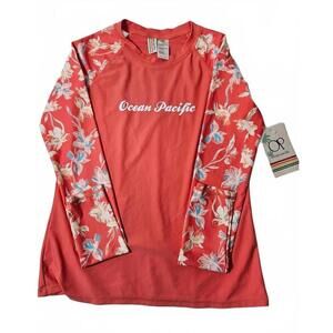 Ocean Pacific Women's Floral Long Sleeve Swim Top/Rash Guard Size Large NWT